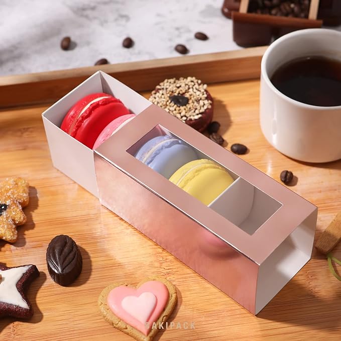 30 Macaron Boxes for 4 or 5 Rose Gold Macarons Gift Boxes, Candy Box, Macarons Box with Clear Window (Interior Measurement 4.8" x 1.9" x 1.9" without Macaron inside)