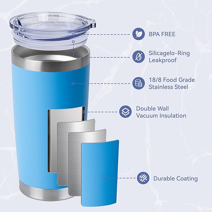 HASLE OUTFITTERS 20oz Stainless Steel Tumblers Bulk, Insulated Travel Cup with Lid, Double Wall Vacuum Coffee Mug for Cold & Hot Drinks 12 Pack, Royal Blue