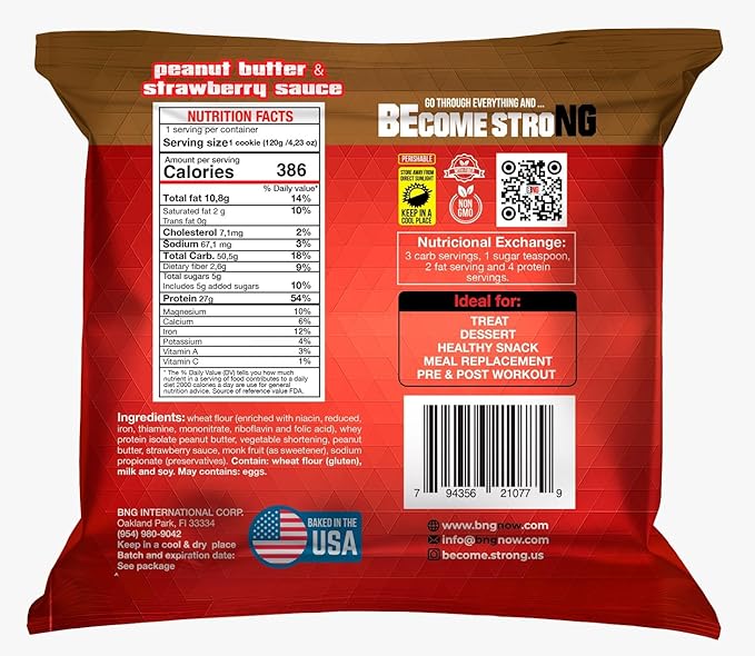 Become Strong High Protein Cookies, 25g Protein, 3g Sugar, BNG Cookies (10 ct.) (Peanut Butter & Jelly)