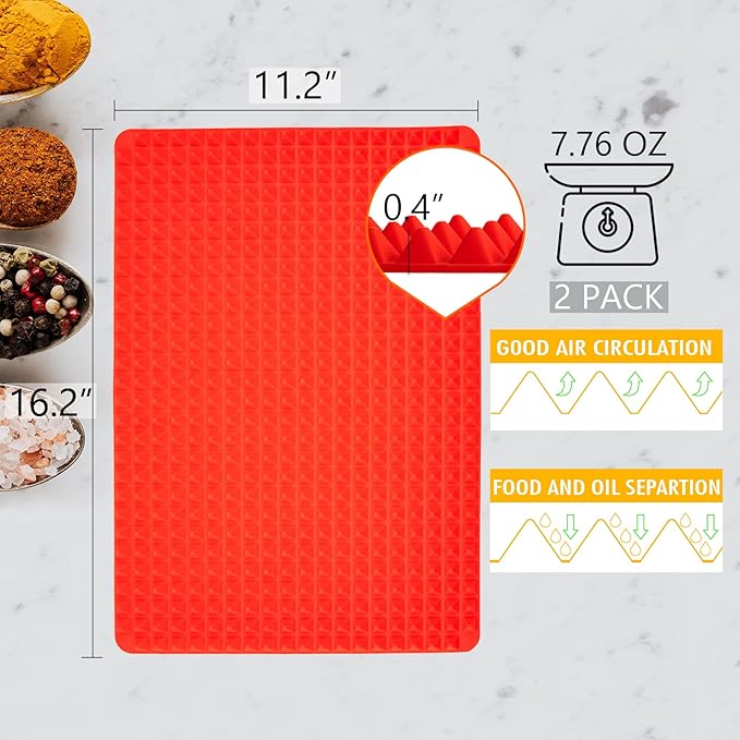 Silicone Baking Mat Red Pyramid Non Stick Bacon Microwave Tray Pastry Mats Red BBQ Grill Mat Baking Supplies oven Liners For Bottom Of Oven - 16 X 11''Silicone Mats For Kitchen Counter 1 Pack