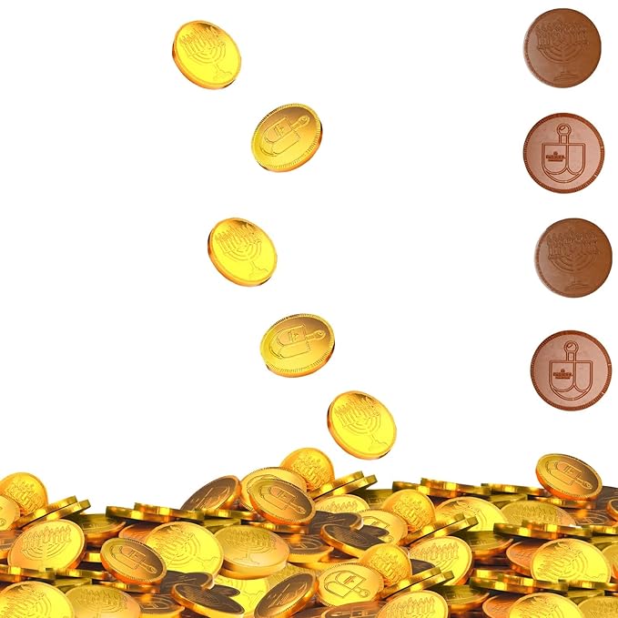 The Dreidel Company Chocolate Candy Milk Chocolate Coins, Hanukkah Gelt, Gold Coins, Made with Belgian Chocolate (1000-Pack)