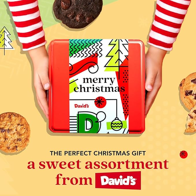 David’s Gourmet Fresh Baked Merry Christmas Assorted Holiday Cookies Tin – 1Lb All-Natural Handmade Soft Variety Cookies in a Premium Gift Box
