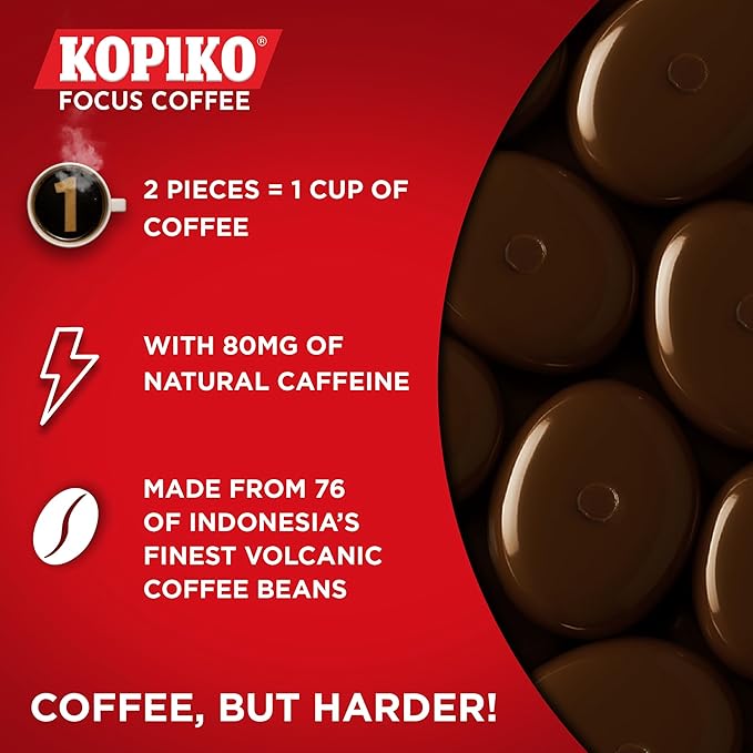 Kopiko Focus Coffee Candy – Have 80mg Caffeine per 2 Pieces for Energy & Mental Focus – Sugar-Free Hard Candy with Real Indonesian Coffee Extract (6 Pack w/4 Candies Each)