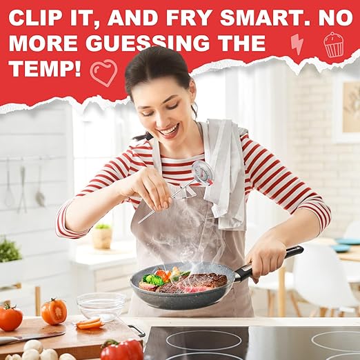Candy Thermometer Waterproof - Oil Thermometer for Frying with Clips - 9" Side of Pot Thermometer Deep Fry for Oil Candy Candle BBQ - Silver