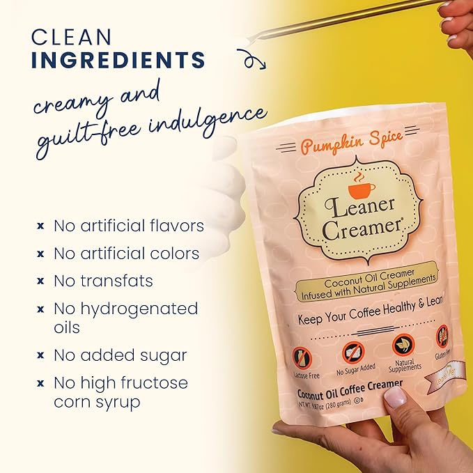Leaner Creamer Coconut Creamer with Superfood Ingredients – Non-Dairy, Sugar-Free, Keto, Gluten-Free Powdered Coffee Creamer – Pumpkin Spice – 280g