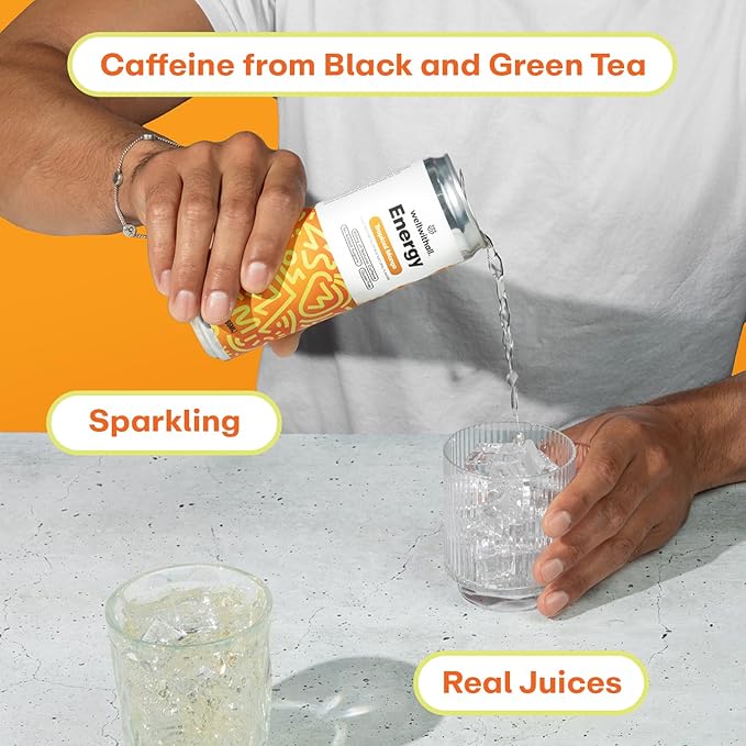 WellWithAll Tropical Mango Energy Drink – Caffeine from Tea – With Vitamin C – Lightly Sparkling Beverage – Fruit & Veggie Juice Blend – 12 Oz (Pack of 12)