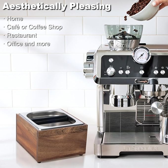 Knock Box Espresso - Coffee Knock Box and Tamp Station for Espresso Coffee Grounds Puck, Tamping Station Large Capacity Non-Slip Base Stainless Steel Dump Bin Barist Tools Quiet Design