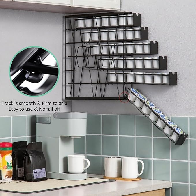 FlagShip 6-Tier Coffee Pod Holder for K Cup - 42 Capsule Max Capacity Metal Rack, Ultra-Efficient Corner Storage Space Saving Design