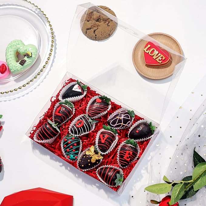 10PCS Clear Strawberry Boxes - 10x7x2 inches Cookie, Macaron & Treat Boxes for Party Favors