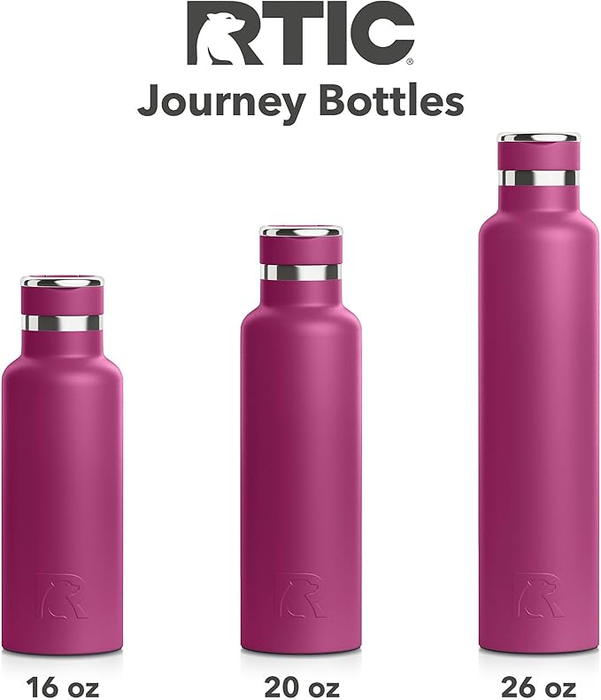 RTIC 26oz Journey Bottle Metal Stainless Steel Vacuum Insulated, BPA Free, Reusable, for Water, Hot and Cold Drinks, Travel, Sports, Camping, Very Berry