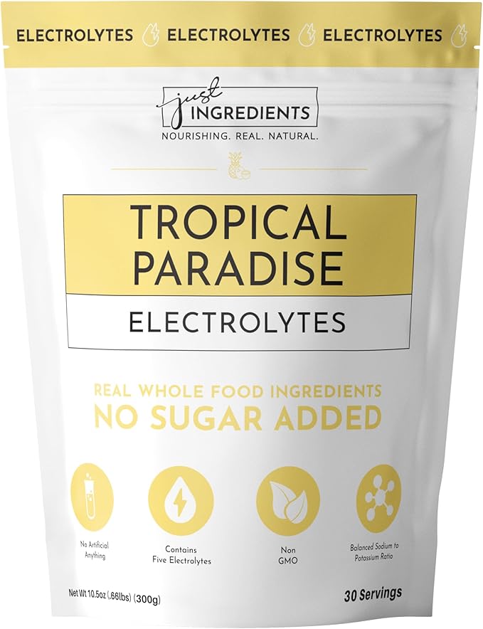JUST INGREDIENTS Tropical Paradise Electrolytes Drink Mix - Coconut Water, Sea Salt, Trace Minerals - 30 Servings