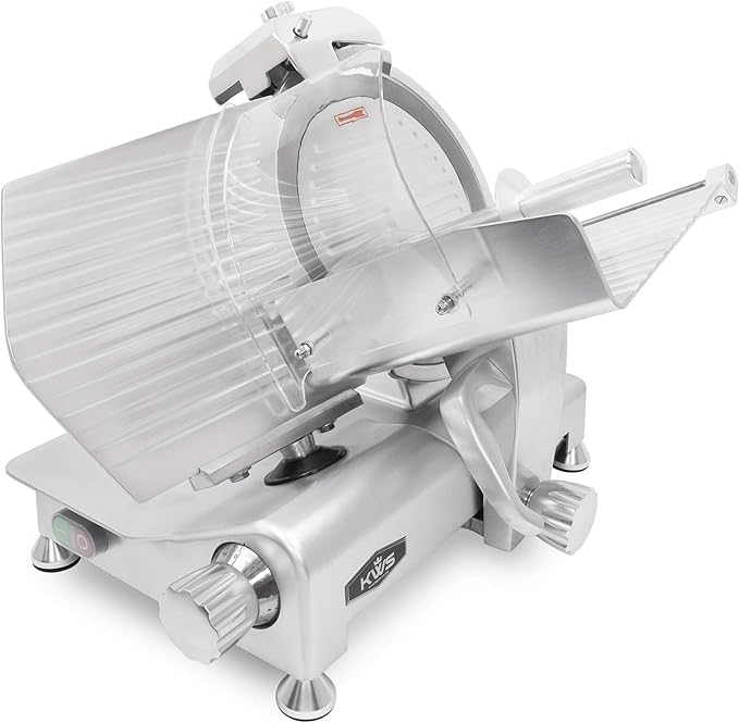 KWS MS-12ES Metal Collection Commercial 420W Electric Meat Slicer 12-Inch with 304 Stainless Steel Blade & Extended Back Space, Frozen Meat/Cheese/Food Slicer Low Noises [ ETL, NSF Certified ]