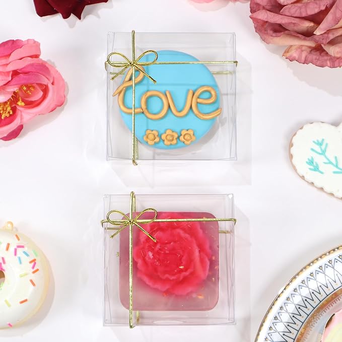 3.25"X3.25"X1.5" 50PCS Clear Cookie Boxes Packaging, Perfect for Displaying Small Items-Jewelry, Crafts, Treats,Oreos,Soap,Macaron,Chocolate Truffle, Donut, Mini Bakery, Brownie More Wedding Favors