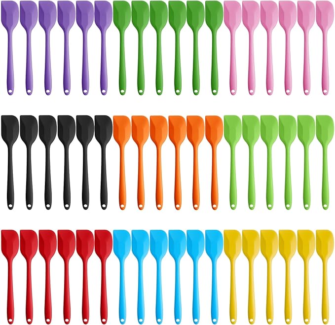 Hsei 54 Pieces Silicone Spatulas 8.1 Inch Rubber Spatula Heat Resistant Non Stick Flexible Cooking Scraper Baking Mixing Tool with Stainless Steel Inside for Kitchen Cookware Dishwasher Safe, 9 Colors