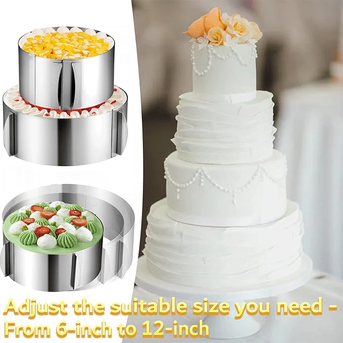 DATANYA Cake Rings Mousse Mold Adjustable 6 to12 Inch Stainless Steel Round Cake Molds for Baking Pastry, Cake Baking Supplies