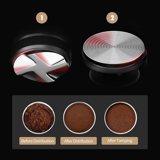 MHW-3BOMBER Espresso Distribution Tool 51mm, Espresso Distributor fit 51mm Portafilter, Depth Adjustable Coffee Distributor, 4-oar SUS304 Base, CD Espresso Leveler,T5251L4-OS