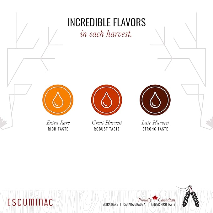 Escuminac, Canadian Maple Syrup Gift Set, 3 Harvests Included From Delicate to Strong Taste. 100% Pure & Organic.