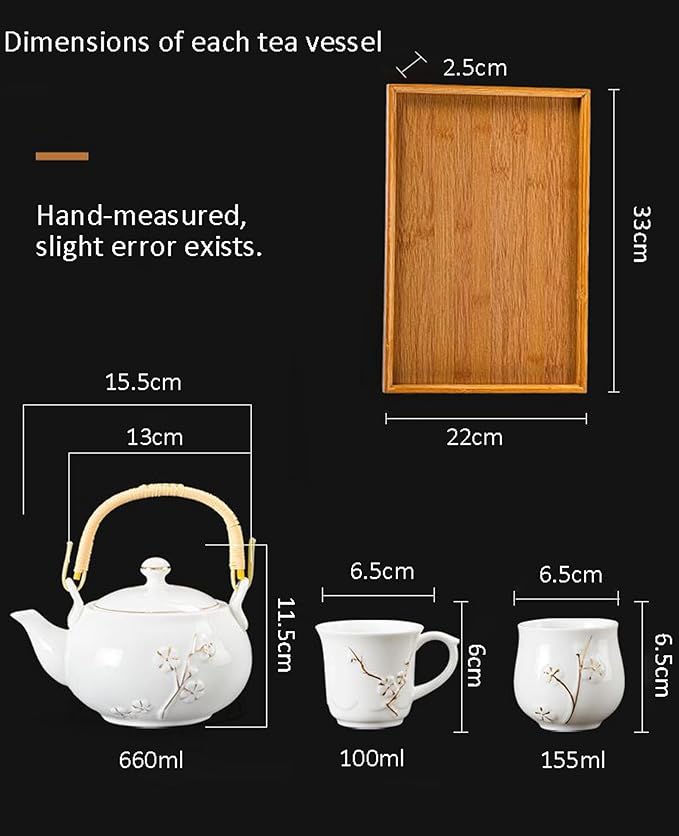 KEYDUACU Japanese Tea Set, Celadon Ceramic Tea Set, Plum Blossom Embossed, Includes 1 Teapot, 6 Anti-scald Teacups,Tea Tray,Strainer, Home, Outdoor, Gift, Chinese Kung Fu Tea Set(FDMH-FT-CYAN)
