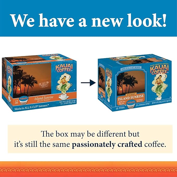 Kauai Coffee Single-Serve Pods, Island Sunrise Mild Roast - Arabica Coffee from Hawaii’s Largest Coffee Grower, Compatible with Keurig K-Cup Brewers - 12 Count (Pack of 6)