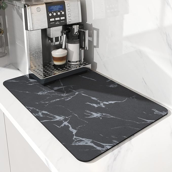 AMOAMI-Coffee Mat Hide Stain Rubber Backed Absorbent Dish Drying Mat for Kitchen Counter-Coffee Bar Accessories Fit Under Maker Machine Pot Espresso Machine Dish Rack