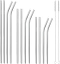 Set of 12 Reusable Stainless Steel Straws,0.31'' wide 3 Size - 12.2''10.5''8.5''Long Reusable Straw Chocolate Milk Straws with 2 Cleaning Brush for 10/20/30/40 oz