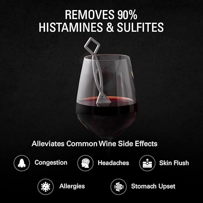 PureWine Wine Wands Purifier, 24 Wine Filters Remover Histamines Sulfite - May Reduce and Alleviate Wine Allergies & Sensitivities - Restores Taste, Perfect Wine Pour, Gifting, Holiday (24 Pack)
