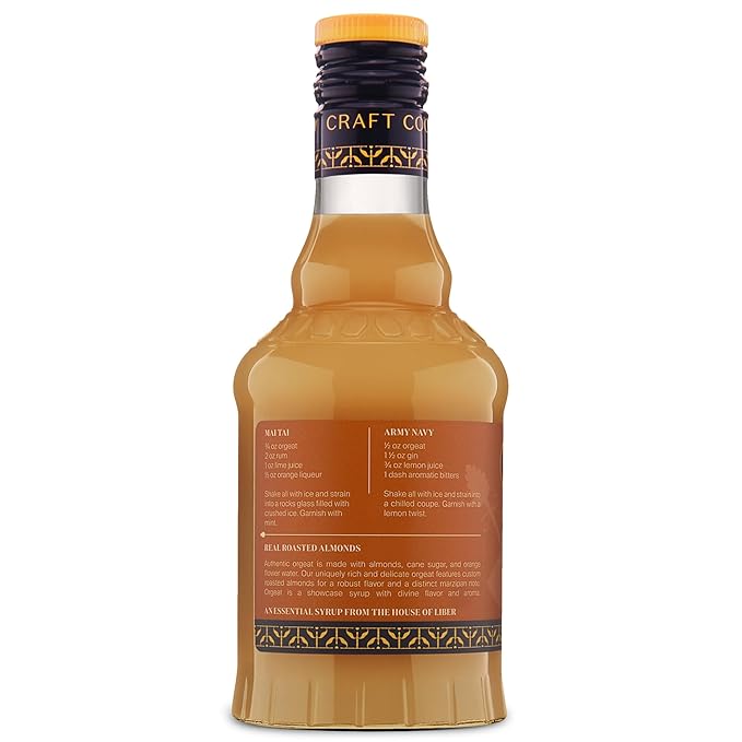 Liber & Co. Almond Orgeat Syrup (12.68 oz) - Craft Cocktail Mixer Made with California Almonds & Orange Blossom Water - Makes 17-25 Cocktails - Essential for Authentic Mai Tais, Tiki Drinks, and Coffee