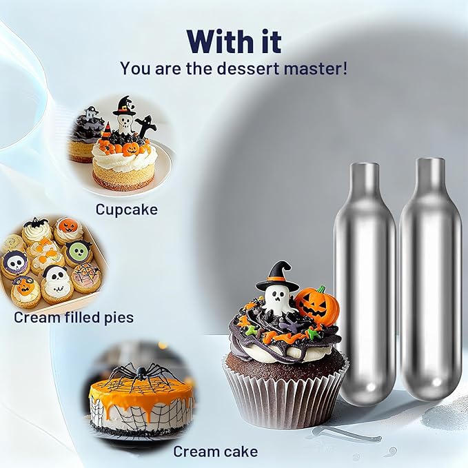 Whipped Cream Chargers - 8g Whip Cream Charger Cylinder Food Grade Original Flavor With Long Shelf Life, Premium Leak Proof Steel, Perfect for Desserts, Cake, Beverages and Gourmet Dishess