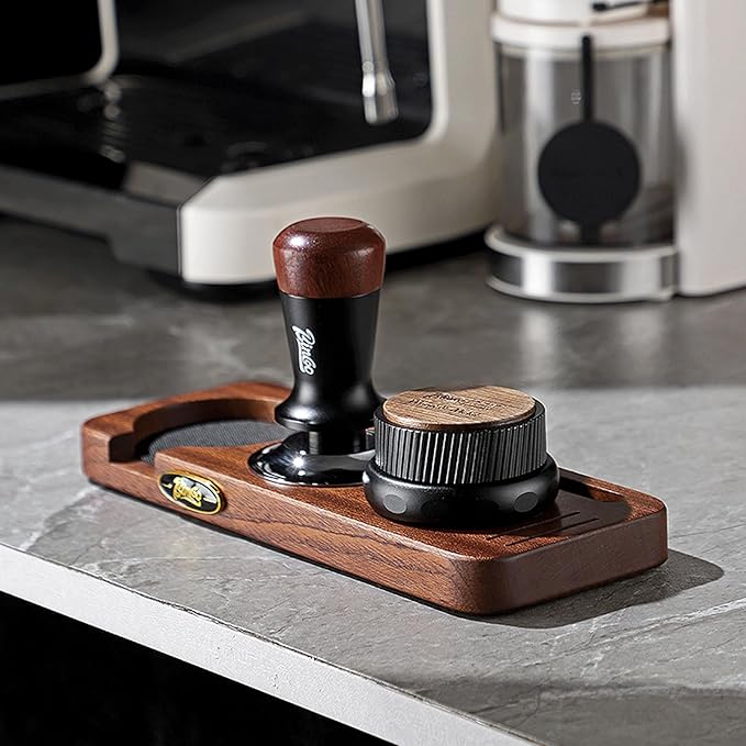 Bincoo 51/53mm Espresso Tamping Station - Sapele Coffee Bar Organizer with Non-Slip Mat, Multi-Slot Design for Counter, Holds Tamper,Distributor, Basket Holder