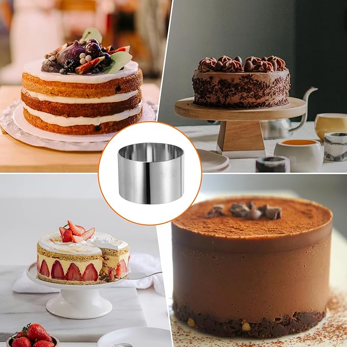 HARFINGTON Round Cake Ring 3 x 2 Inch Seamless Stainless Steel Pastry Mousse Dessert Ring Mirror Coating for Baking Cooking Making Tool