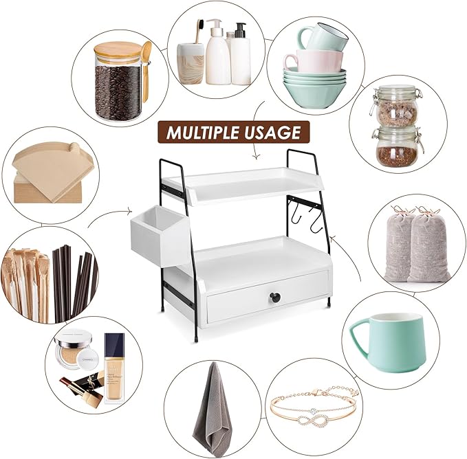 Coffee Bar Accessories and Organizer Countertop, Coffee Station Organizer Kitchen Counter Shelf Organizer, Coffee Condiment Storage, Cup Lid Holder Countertop Shelf for Bathroom