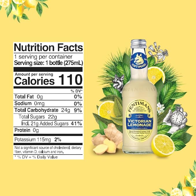 Fentimans Sparkling Victorian Lemonade - Lemon Sparkling Water, Great Over Ice or as Mixer, All Natural Ingredients, Craft Soda, Botanically Brewed - 9.3 Fl Oz (Pack of 12)