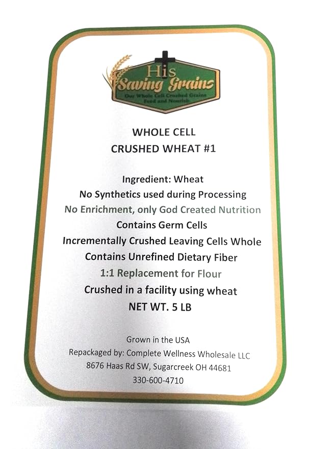 His Saving Grains Whole Cell Crushed Wheat, 5 lb, Natural Wheat Flour Alternative, No Synthetics, USA Grown