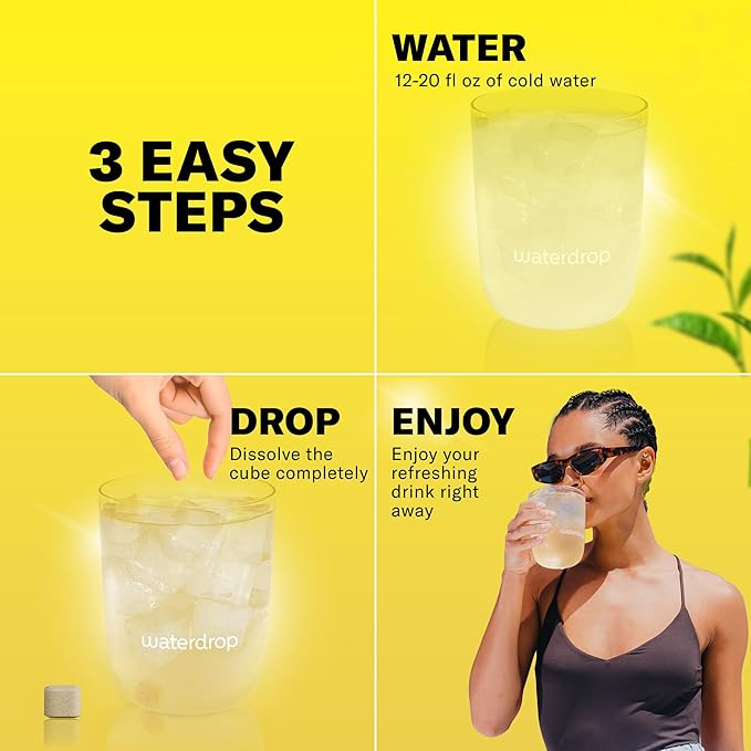Waterdrop Hydration Cubes with Vitamin C, B Vitamins, and Electrolytes, Iced Tea Lemon Flavor, Flavored Water Enhancer Cubes for Still & Sparkling Water, Low Calorie, Sugar Free, Gluten Free, 24 Count
