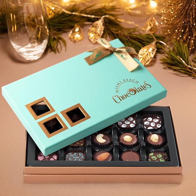 Vegan Dark Chocolate Truffles Gift Box, 15 Pieces of Chocolates Gift Box, Ultimate Assorted Chocolates for Birthdays, Holidays or Corporate Gifts, A Premium Kosher Chocolate Experience for Gifting