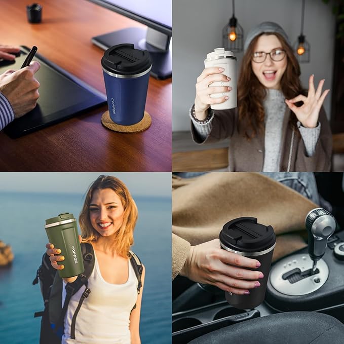 4 Pack Insulated Coffee Tumblers with Lid 17oz Stainless Steel Travel Coffee Mug Reusable Coffee Cup to Keep Cold and Hot Drinks for Car, Daily, Travel and Gifts, Multicolor