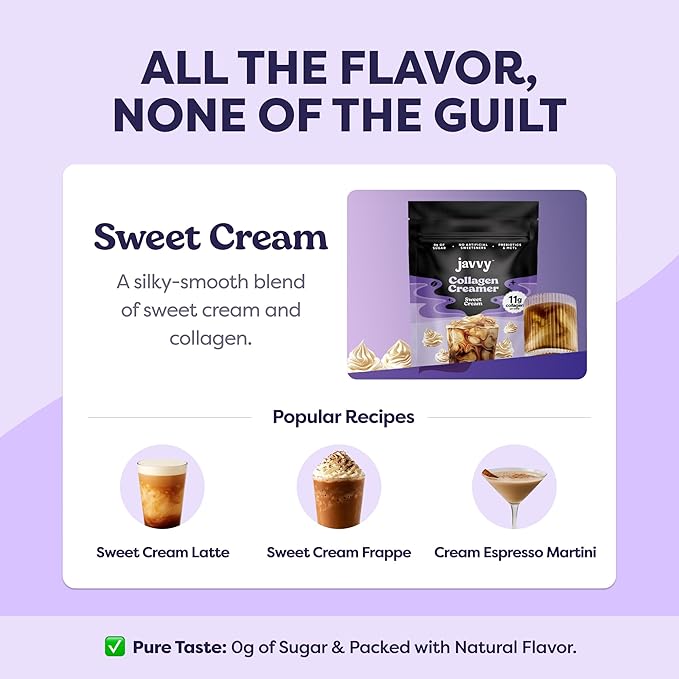 Collagen Protein Coffee Creamer Sweet Cream - Made with Grass Fed Pasture Raised Collagen - Hair, Skin & Nail support with Energy-Boosting MCTs, Keto Friendly, Lactose Free & Gluten Free, 0g of Sugar, 11g of Protein