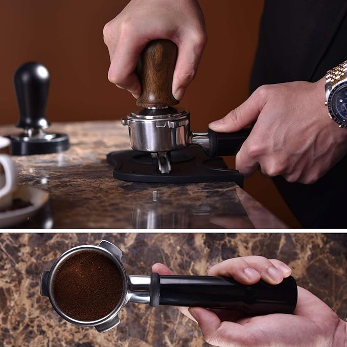 53mm Calibrated Espresso Tamper, Calibrated Coffee Tamper with Spring Loaded Wooden Handle Stainless Steel Flat Base, Professional Barista Espresso Hand Tamper