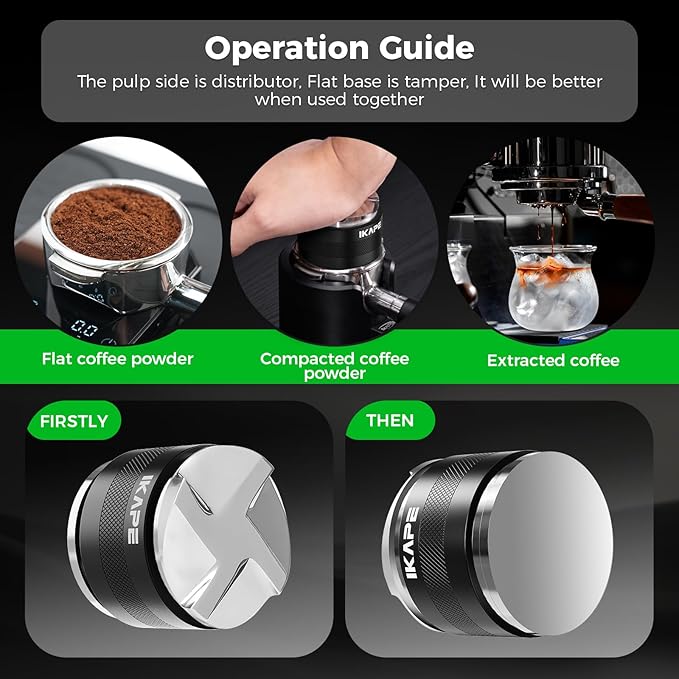 IKAPE Coffee Products, 51mm Coffee Distributor & Hand Tamper, Adjustable Depth Espresso Distributor Fits All 51mm Espresso Portafilter, Compatible with Delonghi Bottomless Portafilter (Black)