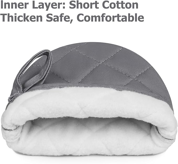 1 Pair Short Oven Mitts, Heat Resistant Silicone Kitchen Mini Oven Mitts for 500 Degrees, Non-Slip Grip Surfaces and Hanging Loop Gloves, Baking Grilling Barbecue Microwave Machine Washable