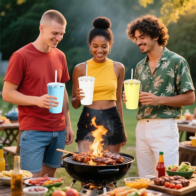 Clear Tumbler Cup, 16 oz Plastic Iced Coffee Cup with Lid and Straw, 6 Pack, Reusable and Dishwasher Safe, for Gatherings and Outdoor Adventures (6, Bright Color)