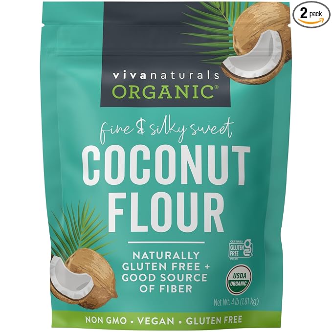 Viva Naturals Organic Coconut Flour (4 lbs) - Gluten Free Flour Substitute for Keto, Paleo and Vegan Baking, Low Fat and Good Source of Fiber Coconut Baking Flour, Non-GMO, Unbleached and Unrefined, 1.81 kg