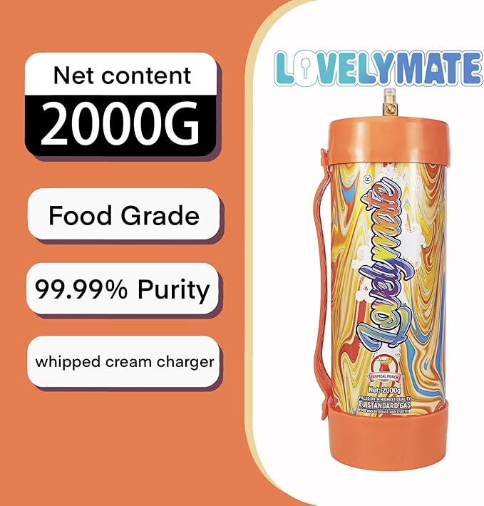 Whipped Cream Charger Tank 3.3L 2000G Whip Cream Charger Cylinder Food Grade Flavored (Tips Included) (1, Tropical Punch)