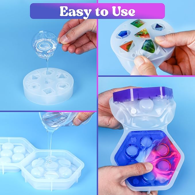 KISREL Dice Resin Molds, DND Dice Set and Organizer Box Epoxy Resin Mold with 7 Standard Stereoscopic Dice Cavities, Silicone Molds for Resin, DND Dice Set Making Kit, Table Board Game
