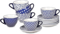 Selamica Ceramic 8 oz Cappuccino Cup Set with Saucers, Espresso Coffee Cups, Latte Macchiato for Party Cafe Home, Set of 6, Vintage Blue