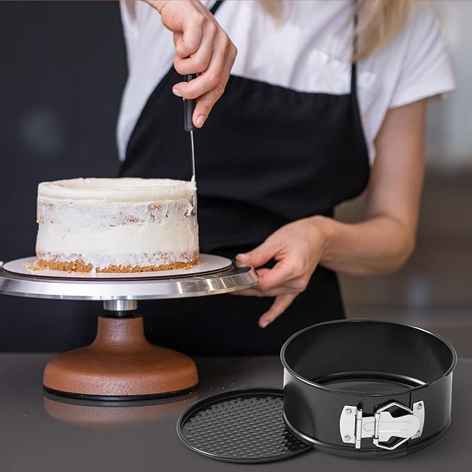 4 Pcs 6 Inch Non Stick Springform Pan with Removable Bottom Carbon Steel Cheesecake Pan Round Springform Cake Mold with Stainless Steel Spring Buckles for Baking Kitchens Restaurant