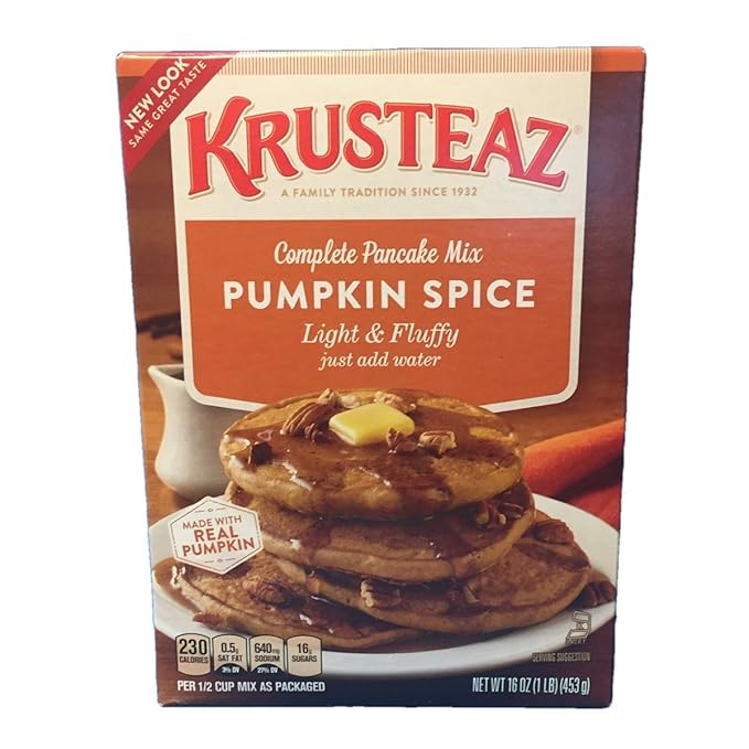 Krusteaz Baking Mix, Pumpkin Spice Complete Pancake Mix, Light & Fluffy, Made with Real Pumpkin & No Artificial Flavors or Preservatives, 16 OZ Box (Pack of 2)