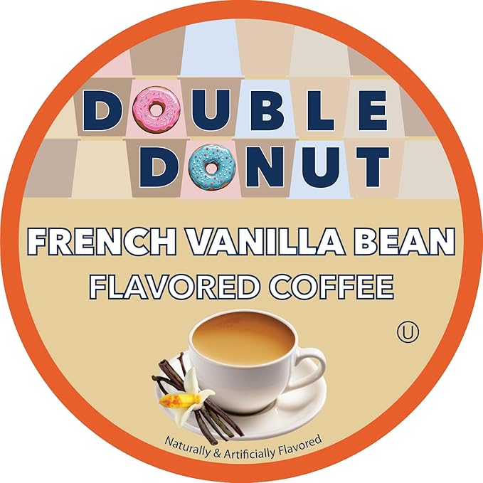 French Vanilla Coffee Pods, Vanilla Bean Flavored in Recyclable Single Serve Vanilla Pods for the Keurig K Cups Coffee Makers, Medium Roast, from Double Donut - 24 Count