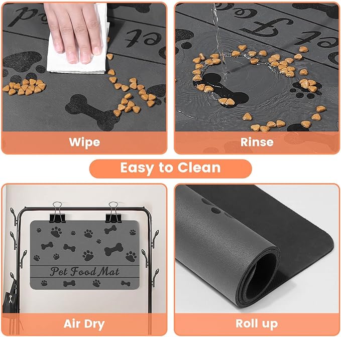 Pet Feeding Mat-Absorbent Pet Placemat for Food and Water Bowl, with Waterproof Rubber Backing, Quick Dry Water Dispenser Mat for Dog and Cat (12"x20", Bones)