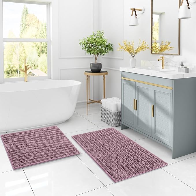 Arotive Luxury Chenille Bathroom Rug Mat, Extra Soft Thick Absorbent Shaggy Bath Rugs, Non-Slip Machine Wash Dry, Plush Bath Mats for Bathroom, Shower and Tub, 36x24, Deep Plum